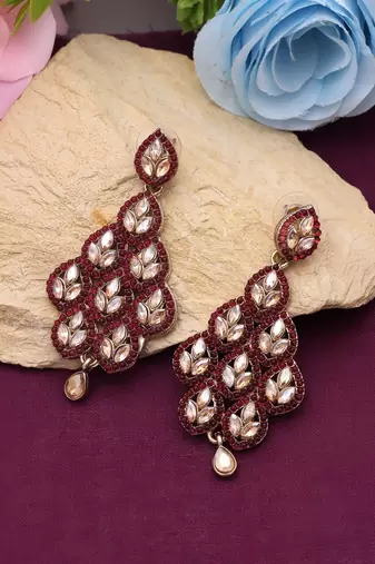 Magenta color antique earrings