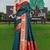 Teal Blue Banarasi Silk Blend Saree with Gold Zari Butta & Rich Red Woven Border by Maharanga