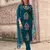 Teal Viscose Rayon Embroidered Straight Pant Suit