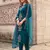 Teal Viscose Rayon Embroidered Straight Pant Suit