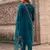 Teal Viscose Rayon Embroidered Straight Pant Suit