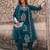 Teal Viscose Rayon Embroidered Straight Pant Suit