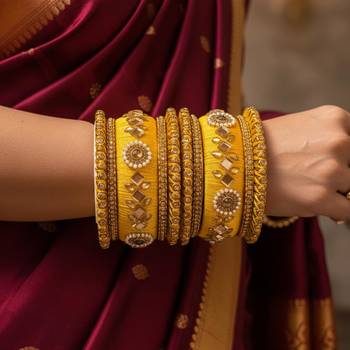 Yellow color 1 set of thread bangle 2
