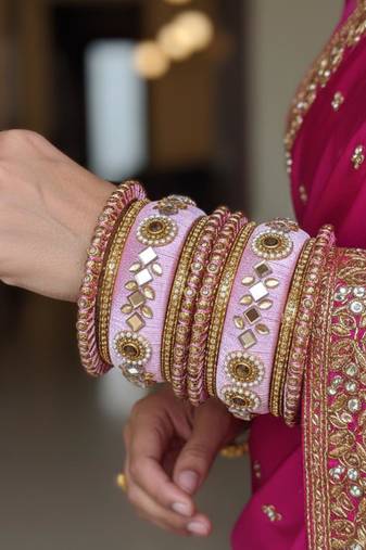 Pink color 1 set of thread bangle