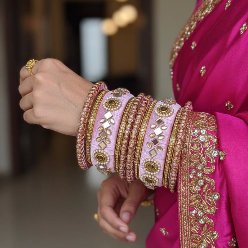 Pink color 1 set of thread bangle