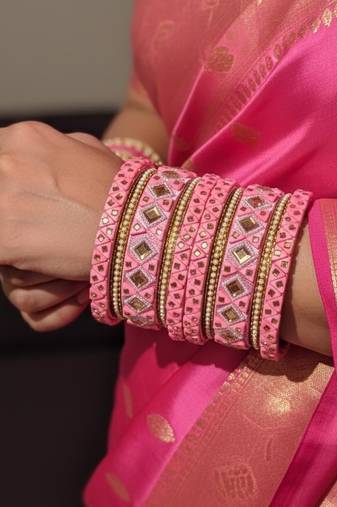 Pink color 1 set of thread bangle