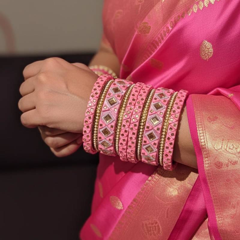 Pink color 1 set of thread bangle