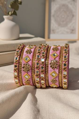 Pink color 1 set of thread bangle