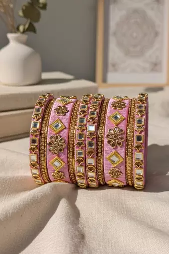 Pink color 1 set of thread bangle