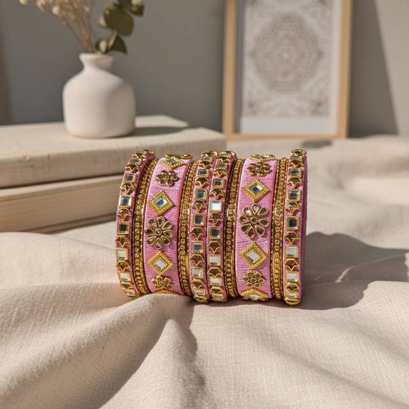 Pink color 1 set of thread bangle