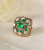 Gold plated kundan green stones ring