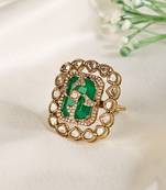 Gold plated kundan green stones ring