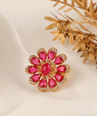 Gold plated kundan red stones ring 1