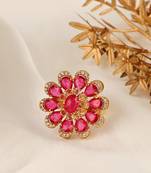 Gold plated kundan red stones ring