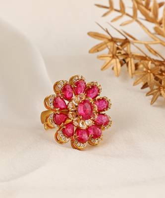 Gold plated kundan red stones ring 2