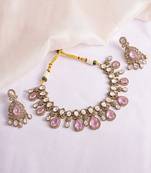 Gold plated kundan pink stones necklace set