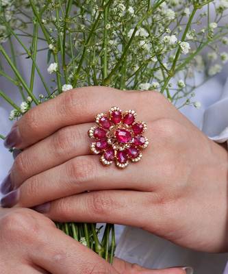 Gold plated kundan red stones ring 3