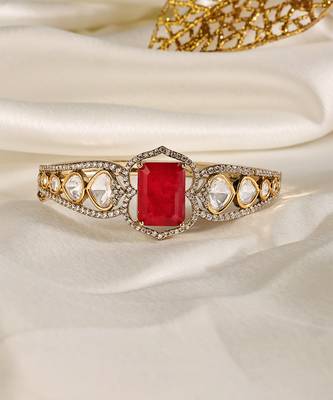 Gold plated kundan red stone bangle 1