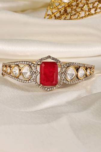 Gold plated kundan red stone bangle