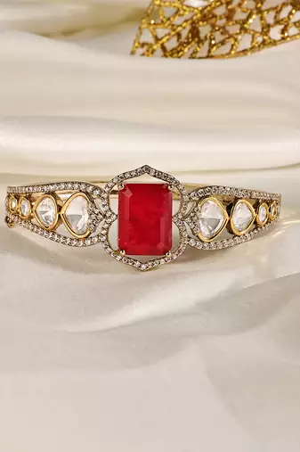 Gold plated kundan red stone bangle