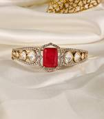 Gold plated kundan red stone bangle