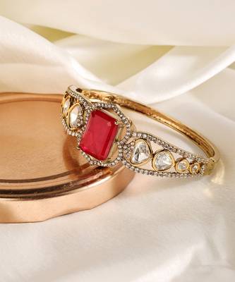 Gold plated kundan red stone bangle 2