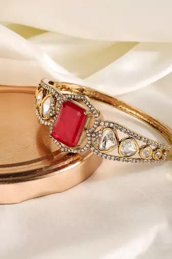 Gold plated kundan red stone bangle