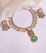 Gold plated kundan green stones necklace set