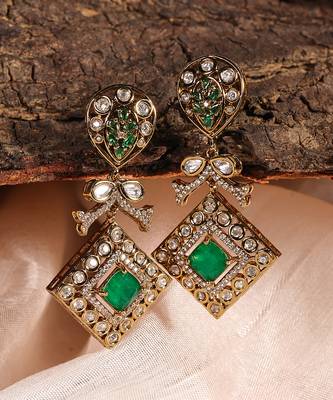 Gold plated kundan green stones necklace set 1