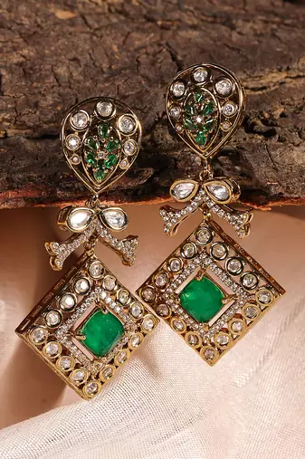 Gold plated kundan green stones necklace set