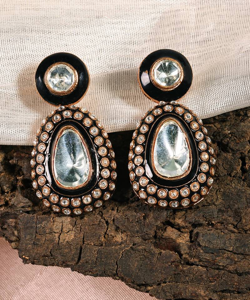 Gold plated kundan dangler earrings