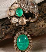 Gold plated kundan green stones brooch