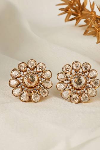 Gold plated kundan stud earrings