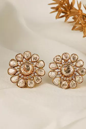 Gold plated kundan stud earrings