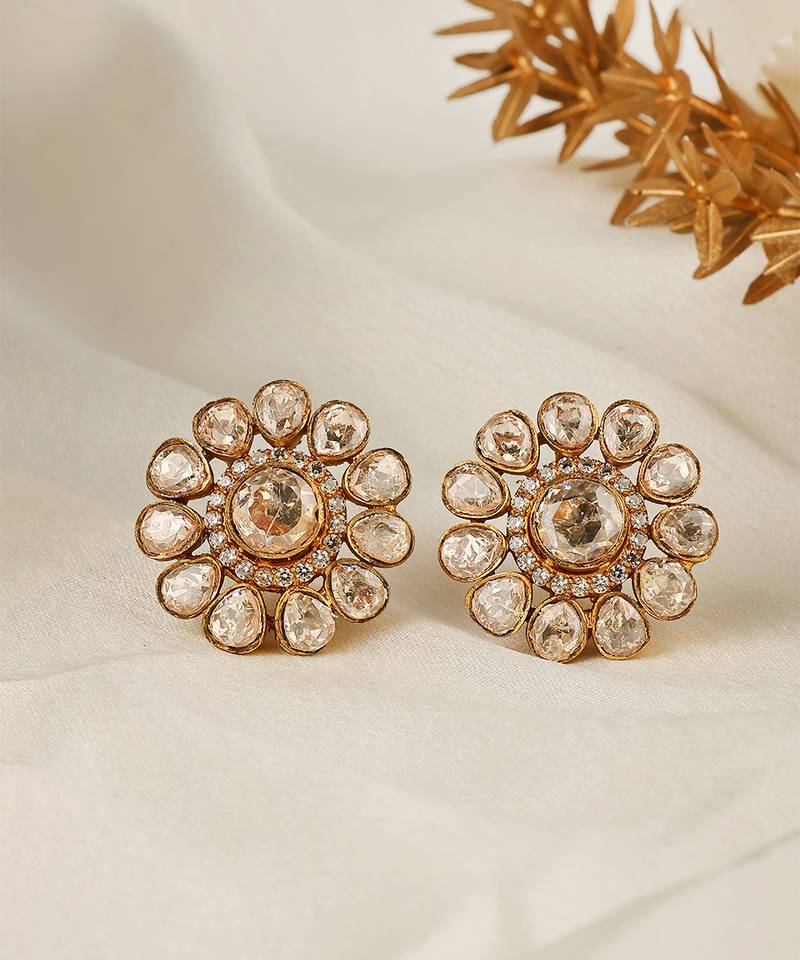 Gold plated kundan stud earrings