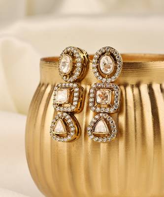 Gold plated kundan dangler earrings 1