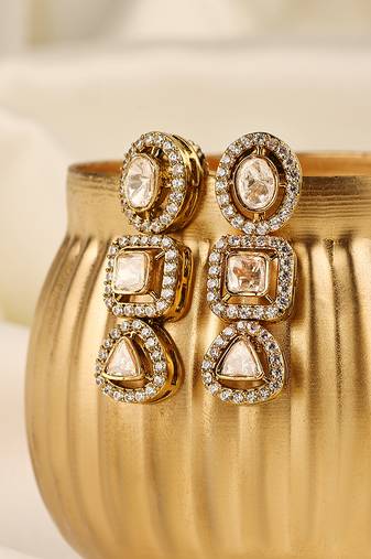 Gold plated kundan dangler earrings