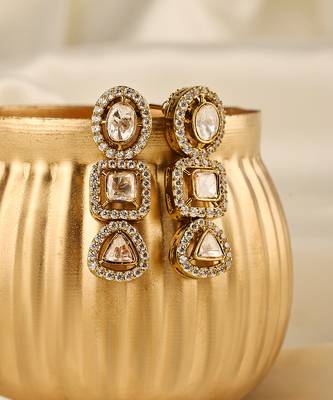 Gold plated kundan dangler earrings 2