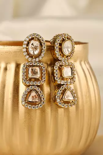 Gold plated kundan dangler earrings