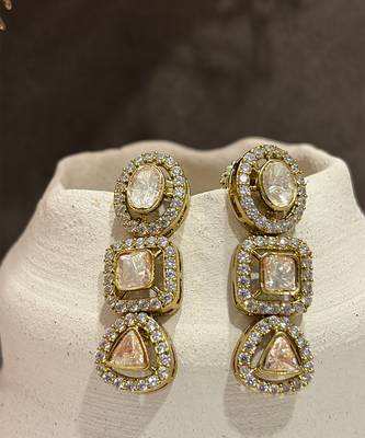 Gold plated kundan dangler earrings 3