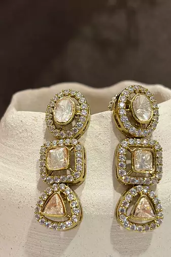 Gold plated kundan dangler earrings