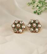 Gold plated kundan green stones stud earrings