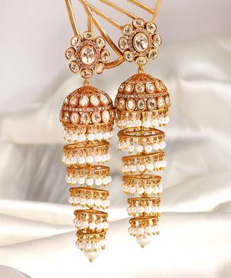 Gold plated kundan jhumka earrings 1