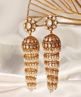 Gold plated kundan jhumka earrings 2