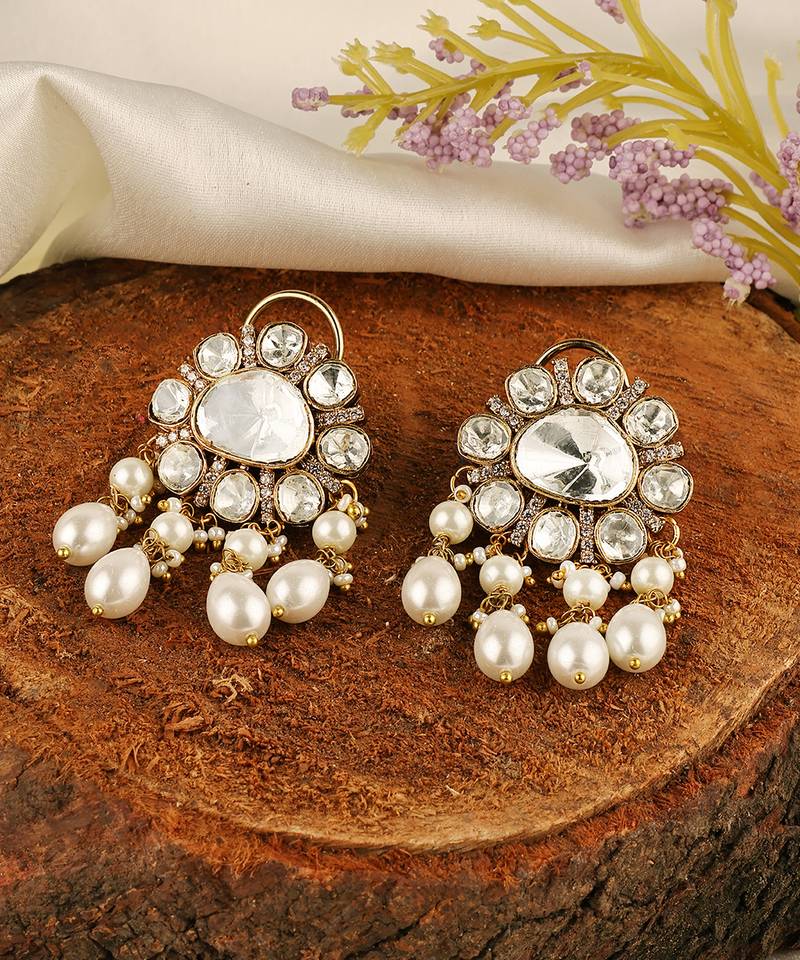 Gold plated kundan stud earrings