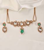 Gold plated kundan green stones necklace set