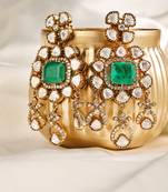 Gold plated kundan green stones dangler earrings