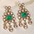 Gold plated kundan green stones dangler earrings