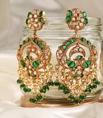 Gold plated kundan green stones chandbali earrings