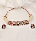 Gold plated kundan red stones choker necklace set